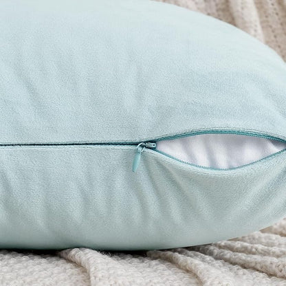 EMEMA Pack of 2 Velvet Pillow Covers Decorative Square Pillowcase Soft Solid Cushion Case for Sofa Bedroom Car 18x18 Inch Baby Blue