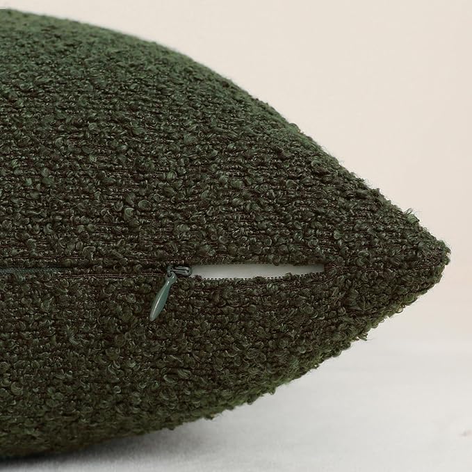 Jeneoo Sage Green Decorative Square Thick Throw Pillow Covers Fine Textured Olive Boucle Couch Cushion Cases for Sofa Living Room Decor, Set of 2, 18 x 18 Inch