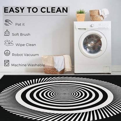 Black and White Circle Rugs for Home Decor, 5x7 ft, Abstract Op Art Area Rugs for Living Room, Soft Non Slip Washable Modern Geometric Carpet Bedroom Decorations Dt-Ghf-31
