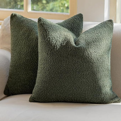 GEEORY Decorative Throw Pillow Covers 22x22 Inch Pack of 2,Textured Boucle Neutral Cushion Cases for Bed Couch Sofa, Accent Mordern Farmhouse & Minimalist Home Decor (Olive Green) GE05-22