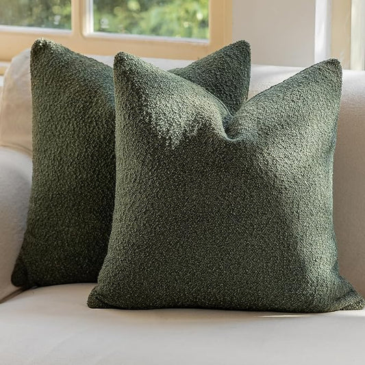GEEORY Decorative Throw Pillow Covers 22x22 Inch Pack of 2,Textured Boucle Neutral Cushion Cases for Bed Couch Sofa, Accent Mordern Farmhouse & Minimalist Home Decor (Olive Green) GE05-22