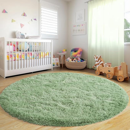 Round Fluffy for Bedroom Rugs, 6Ft Sage Green Shag Circle Rug Non-Slip for Kids Girls Boys Bedroom Dorm Nursery Playroom, Soft Cute Area Rugs for Living Room Decor