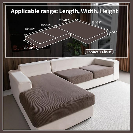 Sectional Couch Covers, Wear Resistant Stretch Sofa Covers Washable Soft Couch Cushion Covers Anti Slip Furniture Protector Sofa Slipcovers for Pets(3 Pieces 2 Seaters+1 Chaise, Brown)