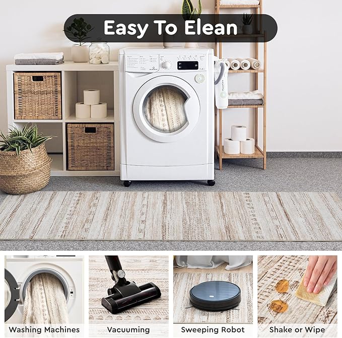 2x10 Runner Rug Machine Washable Non Slip Area Rug Distressed Neutral Moroccan Boho Rug Ultra Soft Floor Runners for Hallways for Entryway Laundry Room Kitchen, Brown