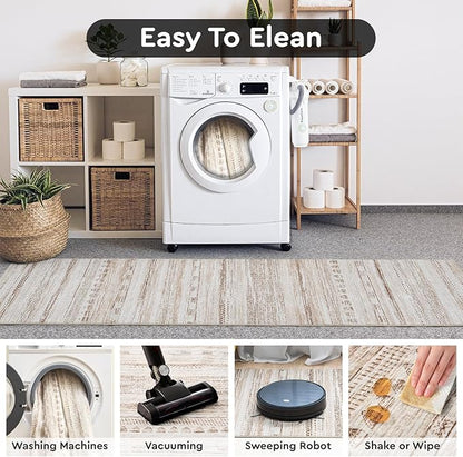 2x10 Runner Rug Machine Washable Non Slip Area Rug Distressed Neutral Moroccan Boho Rug Ultra Soft Floor Runners for Hallways for Entryway Laundry Room Kitchen, Brown