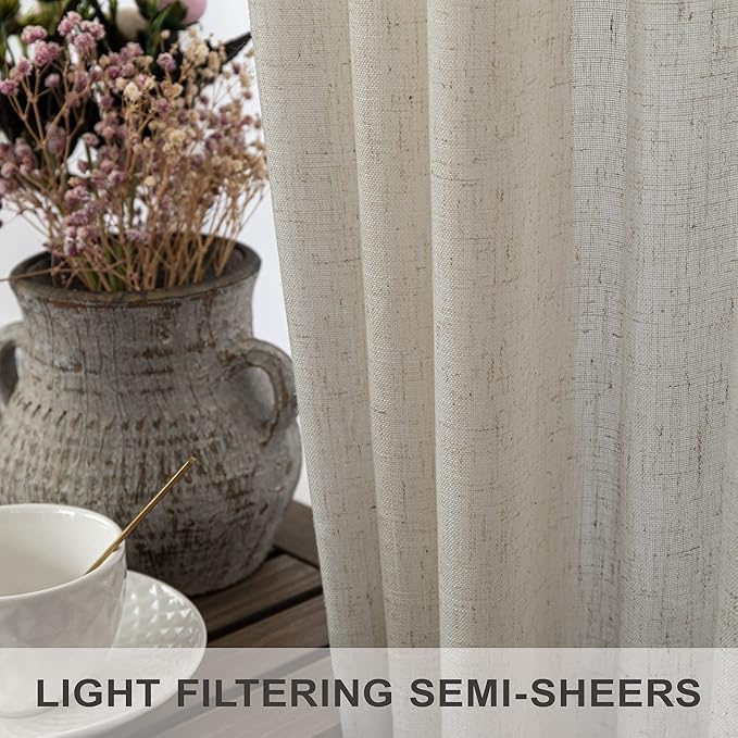 Pitalk Flax Linen Curtains 5 FT Wide by 84 Inches Long for Bedroom Sheer Linen Large Drape Light Filter Extra Wide Curtains for Living Room Dining Hall 2 Panel Set Back Tab Pocket 60 x 84 Length Beige