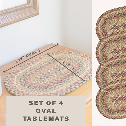 Homespice Kingston Premium Jute Braided Placemat Set of 4 Oval 10x15 Multi Color Reversible, Natural Jute Yarn Rustic, Country, Primitive, Farmhouse Style