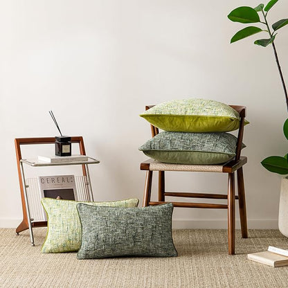 A Moment Christmas Dark Green Reversible Pillow Covers 2 Pack - Farmhouse Chenille Throw Pillows, Neutral Textured Decorative Throw Pillow Covers with Border for Couch Sofa Bed (12x20 Inch, No Insert)