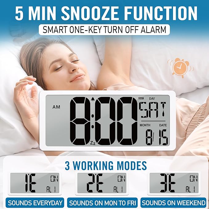 Large Digital (6" Numbers) Wall Clock Battery Operated, 18.4" Walll Clock Display with Day, Date & Temperature, Large Wall Clock for Bedroom, Livingroom, Office