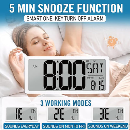 Large Digital (6" Numbers) Wall Clock Battery Operated, 18.4" Walll Clock Display with Day, Date & Temperature, Large Wall Clock for Bedroom, Livingroom, Office