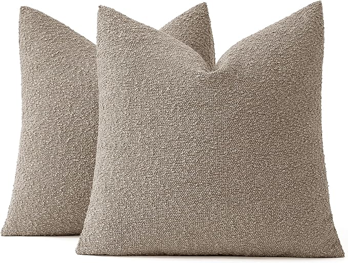 MIULEE 20x20 Inch Decorative Pillow Covers for Couch Bed Set of 2 Textured Boucle Neutral Winter Throw Pillows Light Taupe Accent Solid Cushion Pillowcases Sofa Livingroom Home Decor