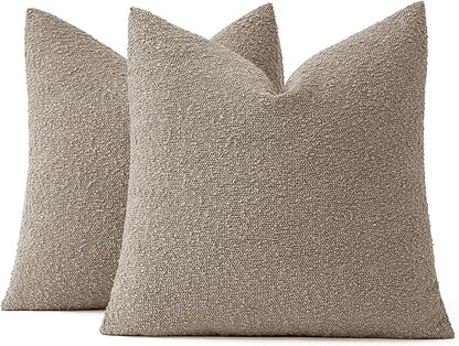 MIULEE 22x22 Inch Decorative Euro Sham Throw Pillows for Bed Set of 2 Textured Boucle Neutral Winter Throw Pillow Covers Light Taupe Accent Solid Euro Couch Pillowcases Sofa Livingroom Home Decor