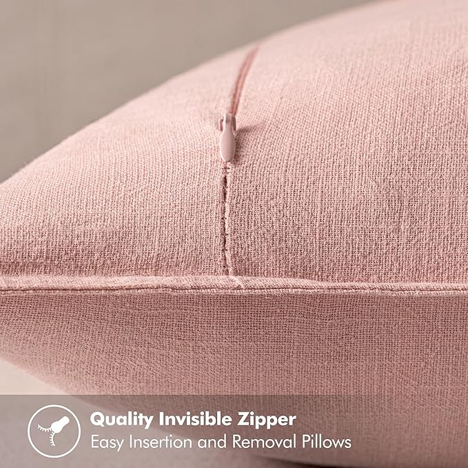 MIULEE Decorative Linen Euro Sham Pillow Covers 24x24 Pink Boho Farmhouse Neutral Valentine Spring Couch Throw Pillows for Bed Pack of 2 Accent Modern Pillowcase Sofa Livingroom Home Decor
