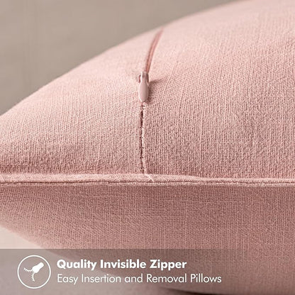 MIULEE Decorative Linen Euro Sham Pillow Covers 24x24 Pink Boho Farmhouse Neutral Valentine Spring Couch Throw Pillows for Bed Pack of 2 Accent Modern Pillowcase Sofa Livingroom Home Decor