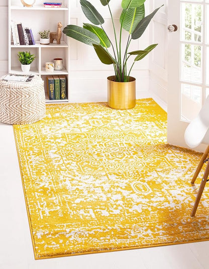 Rugs.com Arlington Collection Rug – 7' x 10' Yellow Medium-Pile Rug Perfect for Living Rooms, Large Dining Rooms, Open Floorplans