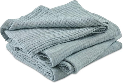 EMME Cotton Muslin Large Throw Blanket Couch Breathable Gauze Soft Lightweight Bed Blankets Adults (Heather Teal, 50"x70")