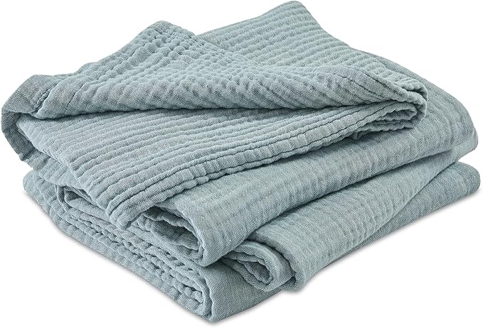 EMME Cotton Muslin Twin XL Blanket Breathable Gauze Soft Lightweight Blankets Adults Gifts for Women (Heather Teal, 66"x90")