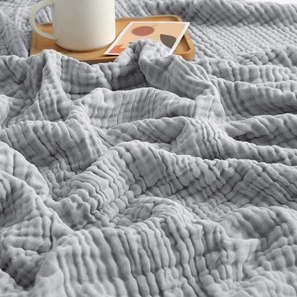 EMME Cotton Blanket Queen Size for Bed Soft Large Muslin Bed Blankets 90"x90" Lightweight Breathable Blanket All Season Gauze, Light Grey