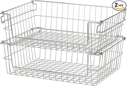 TRINITY 2-Pack Stackable Metal Wire Storage Baskets With Handles, EcoStorage Chrome, 19 Inches