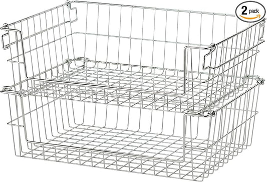 TRINITY 2-Pack Stackable Metal Wire Storage Baskets With Handles, EcoStorage Chrome, 19 Inches