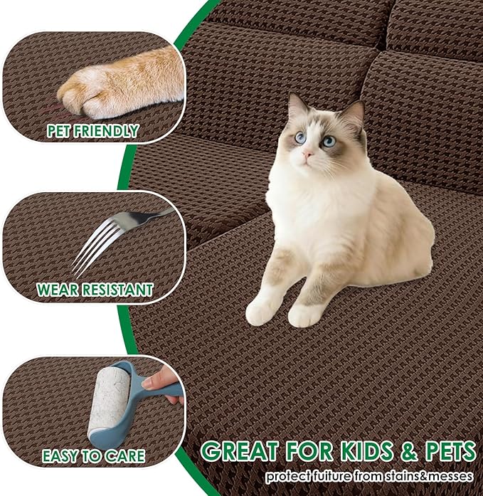 MAXIJIN Couch Cushion Covers for Sectional Sofa, Stretch Sofa Cushion Cover Washable Furniture Protector with Elastic Bottom & Non-Slip Strap for Pets Kids (1PC Seat Cover, Brown)