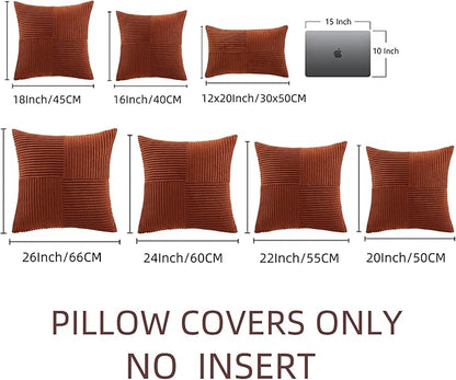 Fancy Homi 2 Packs Rust Samll Decorative Throw Pillow Covers 12x12 Inch with for Living Room Couch Bed, Farmhouse Boho Home Decor, Soft Corss Patchwork Corduroy Square Terracotta Cushion Case 30x30 cm