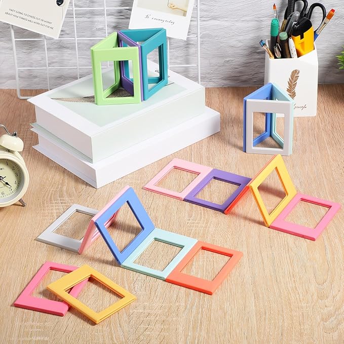 Epakh 20 Packs Magnetic Photo Picture Frame Cute Mini Table Photo Frame Holder 3 Inches Plastic Colorful Picture Display for Fridge Office (Multicolor)