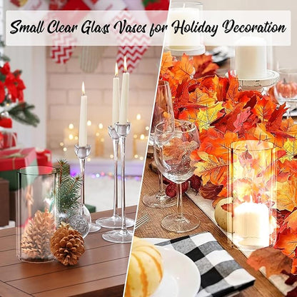 6pcs Glass Cylinder Vases for Centerpieces, 6 Inch Tall Clear Ribbed Vases Bulk for Wedding Glass Floating Candle Holder for Dinner Table, Fireplace, Party, Home Decor