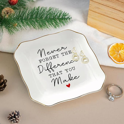 OASSIE Christmas Thank You Gifts for Women - 4"x4" Ceramic Jewelry Dish Tray - Appreciation Birthday Gifts for Women Employee Coworkers Teacher Boss Lady Manager Nurses, Retirement Gift for Woman