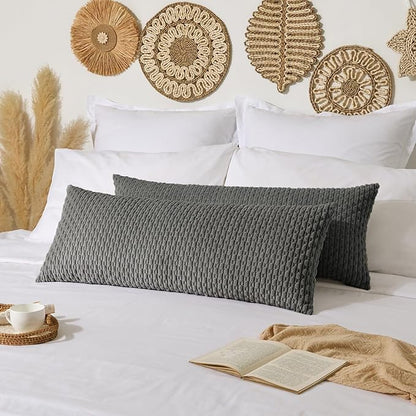 Kevin Textile 14x36 Inch Long Lumbar 1 Pack Boho Decorative Throw Pillow Cover Soft Striped Corduroy Rectangle Cushion Case Farmhouse Accent for Living Room Couch Sofa Bed, Dark Grey