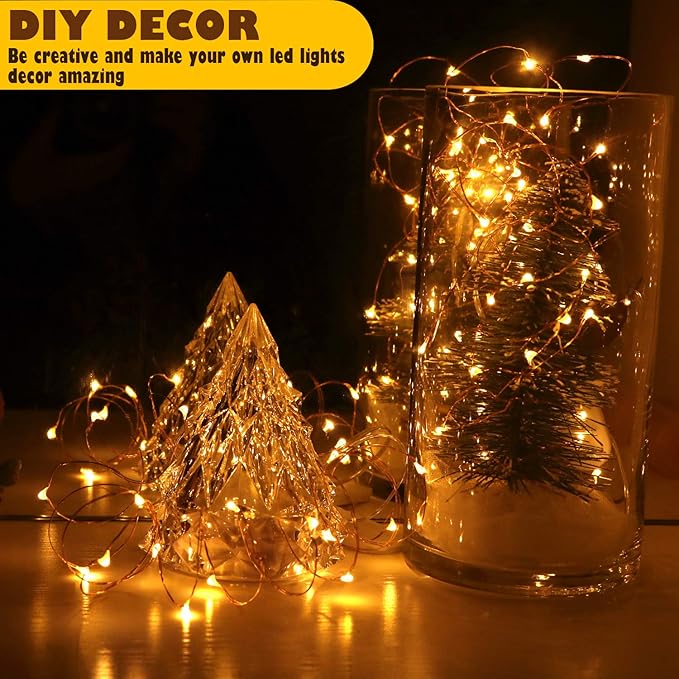 OakHaomie 6 Pack Fairy Lights Battery Operated No Remote LED Starry String Lights 30 Micro Starry LEDs on 10ft Copper Wire Light for DIY Wedding Centerpiece Table Decorations (Amber)