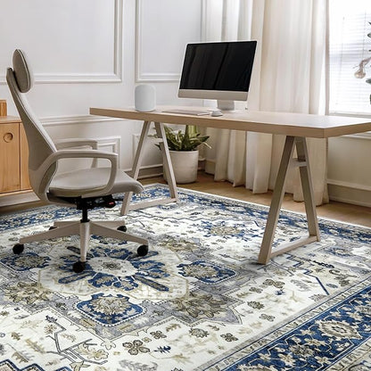 Area Rugs for Living Room 10x14 - Extra Large Machine Washable Vintage Oriental Soft Rug, Low Pile Thin Carpet with Non Slip Backing for Bedroom, Dorm, Dining Room, Indoor House, Office