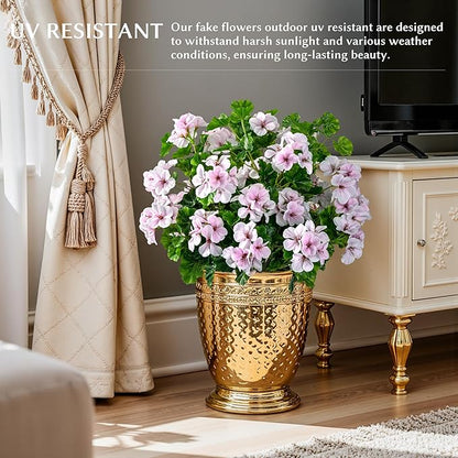 Artificial Flowers for Outdoors Artificial Geraniums for Indoor Fake Flowers 17.7In Uv Resistant Artificial Outdoor Flowers for Indoor Home Decor Outdoor Garden Decoration 8PCS,Pinkish White
