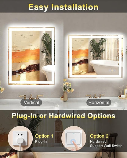 60"x 36" LED Bathroom Mirror with Lights, Front and Backlit Large LED Vanity Mirror, Controlled Separately Wall LED Smart Mirror with 3 Colors, Anti-Fog, Stepless Dimmable, Memory(ETL)