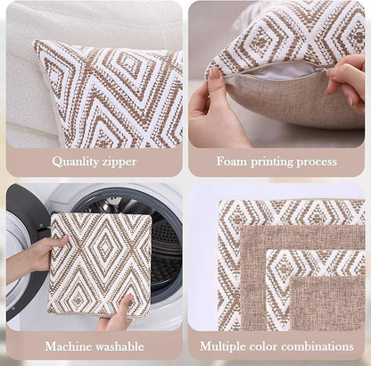 HPUK Decorative Throw Pillow Covers Set of 4 Couch Pillows Linen Cushion Cover for Couch Sofa Living Room, 18"x18" inches, Light Brown