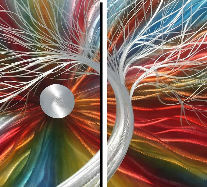 Metal Wall Art with Colorful Fantastic Tree Design, Abstract Modern and Contemporary Décor, Handcrafted Metal Wall Sculpture, Unique Aluminum Artwork, Indoor and Outdoor decoration, 5 panels 64"x24"