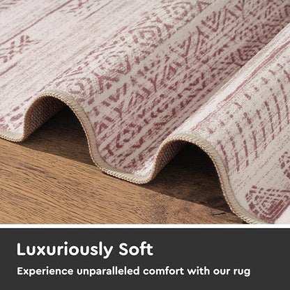 2x6 Pink Runner Rug Machine Washable Non Slip Area Rug Distressed Neutral Moroccan Boho Rug Ultra Soft Floor Runners for Hallways for Entryway Laundry Room Kitchen