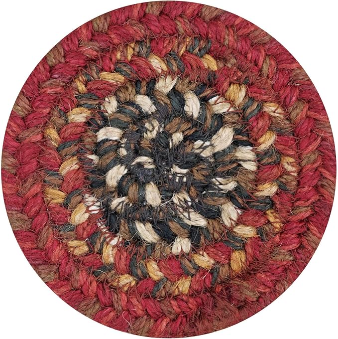 Homespice Chester Jute Braided Cabin Coasters 4", Warm Lodge and Cabin Decor, Set of 6, Red - Durable, Absorbs Moisture, Easy to Clean and Protects Furniture