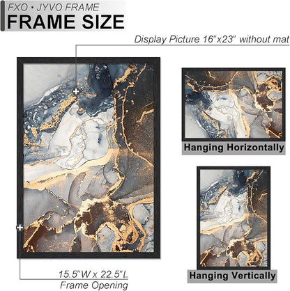 Engineered Wood 16x23 Picture Frame Set of 3, Black Frame for 16 x 23 Inch Picture Poster Photo, Light Weight 16 by 23 Frame with Wood-grain for Wall - 3 Pack/Black/16 x23