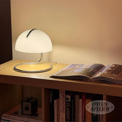 Lotus Atelier Chrome Bauhaus Light | Retro Mushroom Table Lamp for Room Aesthetic Modern Lighting for Bedroom | Mid Century Modern | Cool Retro Living Room Decor & Bedroom Decor (10.5" H x 9.5" W)