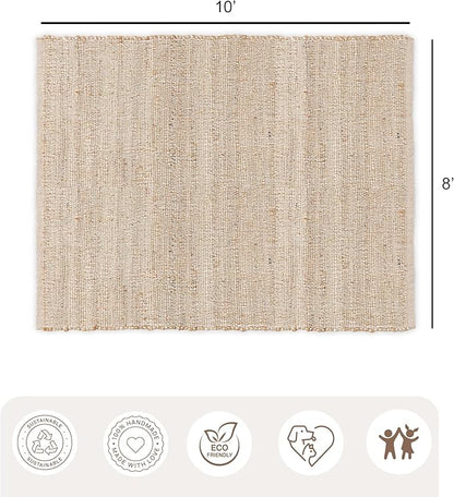 REDEARTH · Jute Cotton Area Rug - 8'x10' Rectangular Rug, Sustainable Handwoven, Non-Shedding, Soft & Durable – Reversible, Neutral Tones for Home Décor in Living Room, Dining Room, Bedroom
