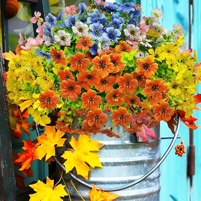 Artificial Fall Flowers for Outdoors, Artificial mums for Outdoors UV Resistant and fadeproof,Faux mums for Outdoor planters for Porch Patio Garden Planter Box Home Outdoor Decor(10pcs)