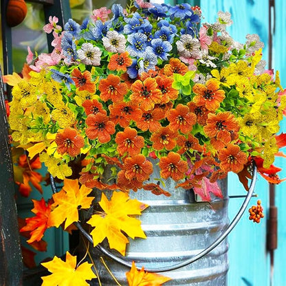 Artificial Fall Flowers for Outdoors, Artificial mums for Outdoors UV Resistant and fadeproof,Faux mums for Outdoor planters for Porch Patio Garden Planter Box Home Outdoor Decor(10pcs)