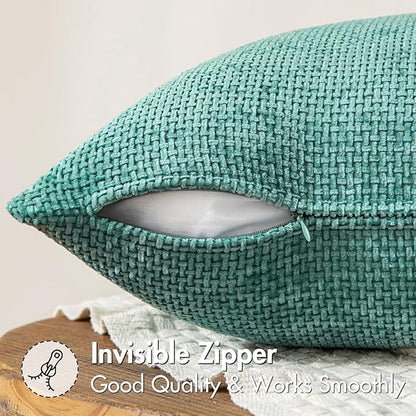 MIULEE Pack of 2 Couch Throw Pillow Covers 18x18 Inch Aqua Green Modern Boho Accent Decorative Pillow Covers Soft Chenille Farmhouse Cushion Covers for Home Decor Bed Sofa Living Room