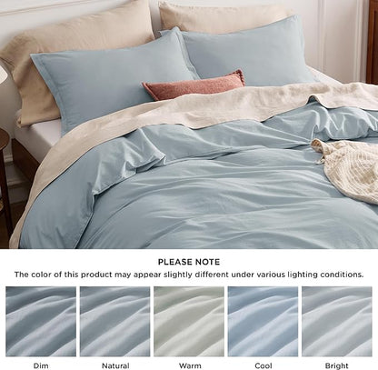 Bedsure 100% Stone Washed Cotton Duvet Cover Queen - Cornflower Blue Minimalist Duvet Cover Linen Like for All Seasons - GentleSoft™ Plain Simple Bedding (Cornflower Blue, Queen, 90"x90")