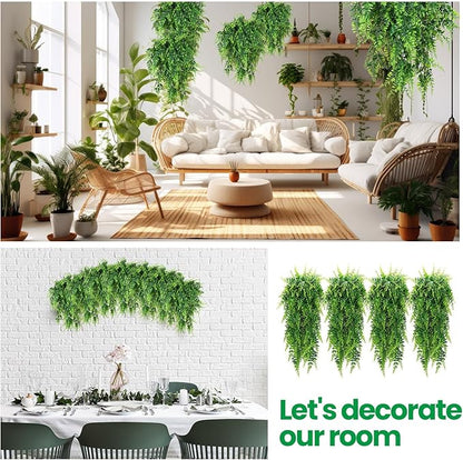 Geosar 42 Pcs Artificial Hanging Plants 32 Inch Hanging Boston Ferns Plastic Fake Plants for Wall Room Garden Wedding Garland Indoor Outdoor Decoration, No Basket