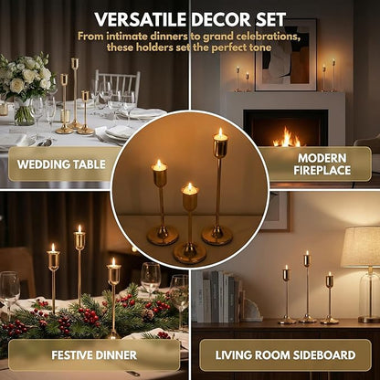 54 Pcs Gold Candlestick Holders Set - Vintage Brass Taper Candle Holder for Pillar Candles - Modern Decorative Centerpiece for Wedding Fireplace Mantel Decor - Cozy Atmosphere Housewarming Gift