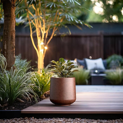 Kante 11.6" Dia Round Concrete Planter, Outdoor Indoor Large Plant Pots Containers with Drainage Hole and Rubber Plug for Home Garden Patio, Rusty