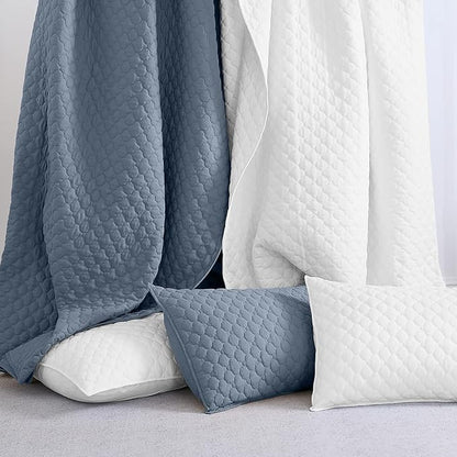 HORIMOTE HOME Quilt Twin Size Dusty Blue, Lightweight Quilt for Summer Ultra-Soft Microfiber Modern Style Quilted Clouds Pattern Bedspread Quit Set 2 Pieces (1 Quilt and 1 Pillow Sham)