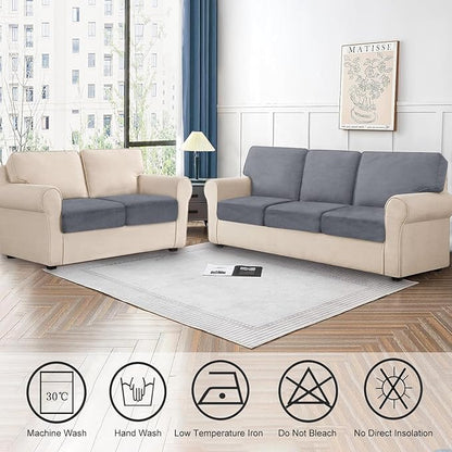 Couch Cushion Cover Velvet 2 Pieces Seat Cushion Cover Stretch LoveSeat Couch Covers Separate Sectional Sofa Slipcovers Furniture Protector (2-Seater or Backrest, Dark Grey)